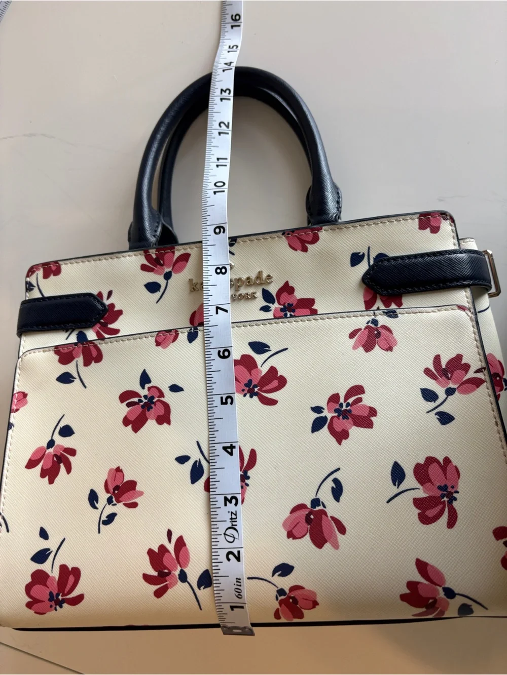 kate spade Cream Floral Satchel with Pink & Navy Accents